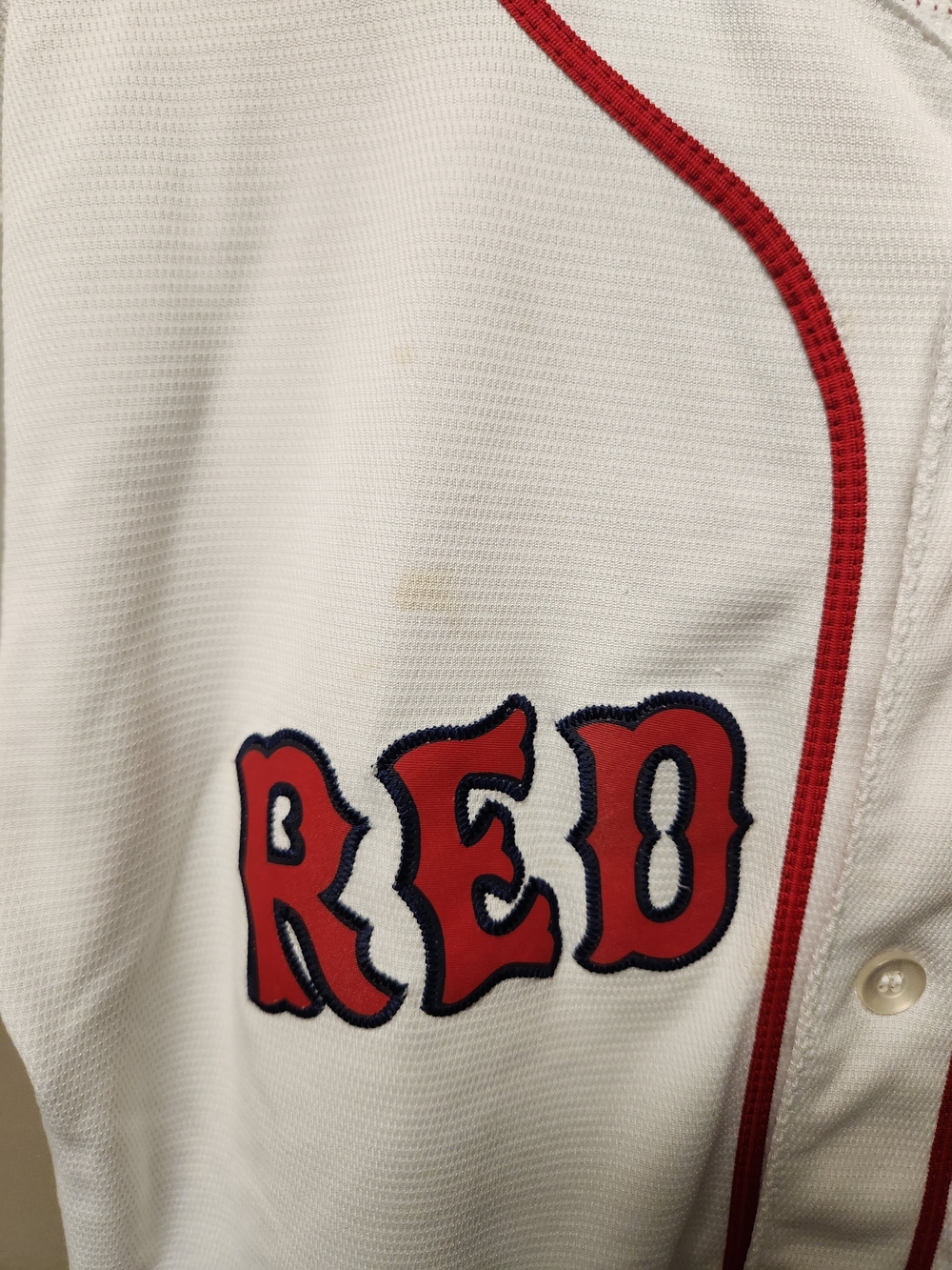 Majestic White Baseball Jersey with Red Lettering
